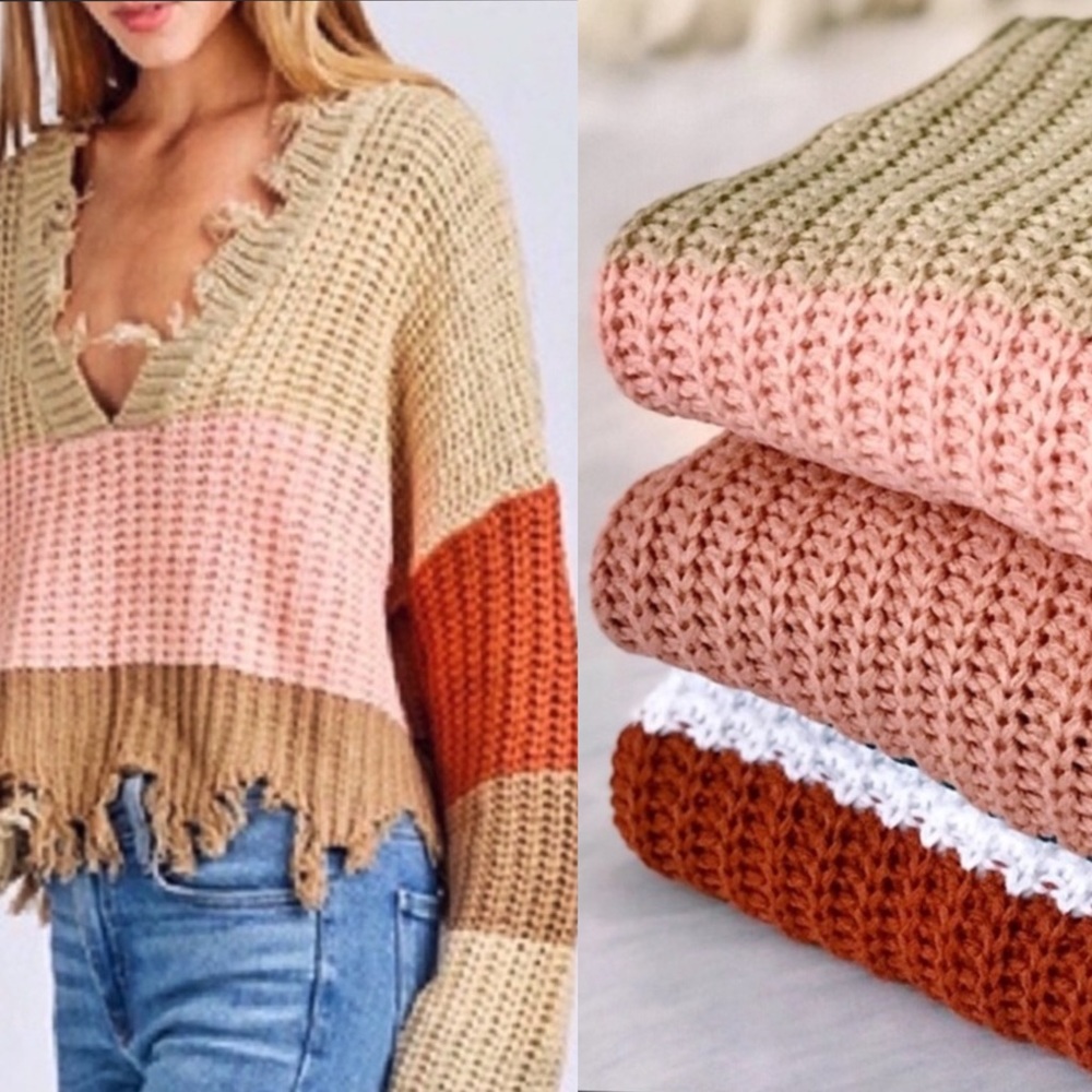 Colorblock V-Neck Cozy Knit Sweater - Picture 4 of 9